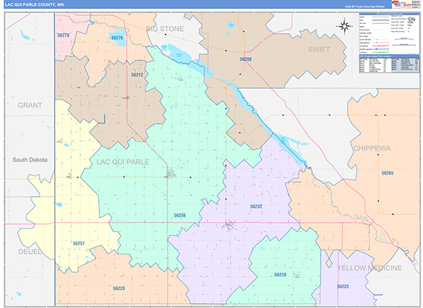 Lac qui Parle County, MN Zip Code Map